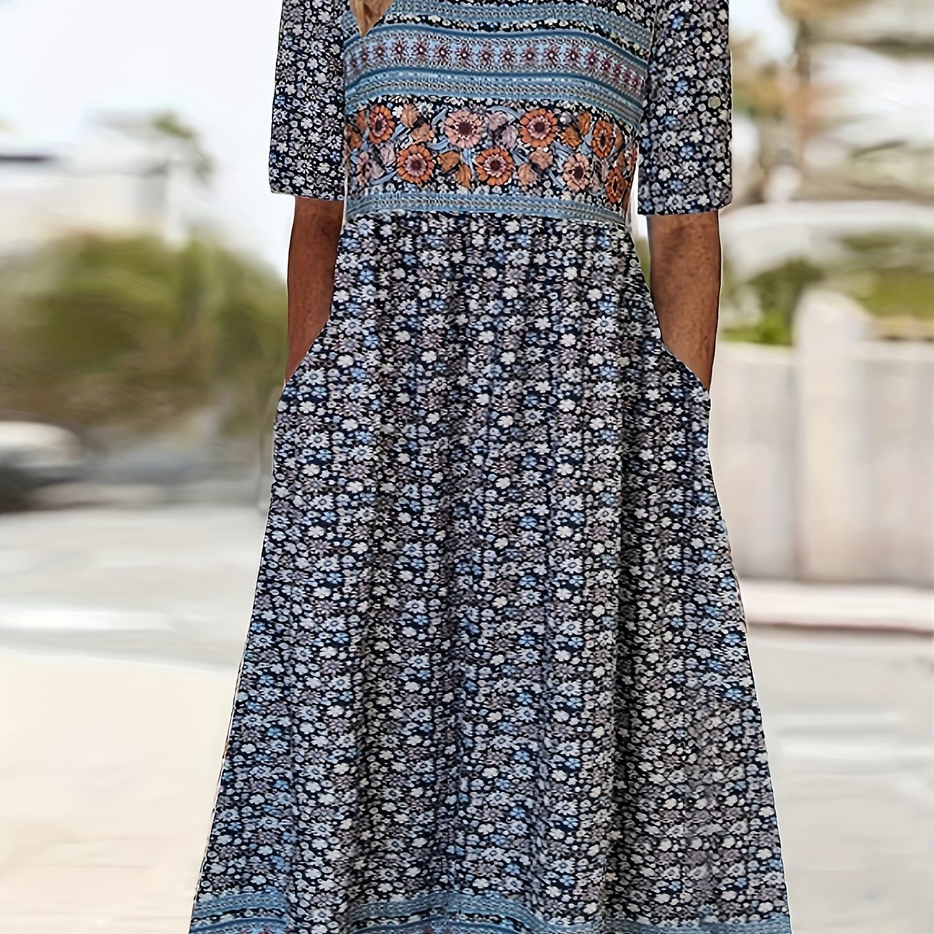 Casual Short Sleeve Crew Neck Floral Loose Short Dress main image 1