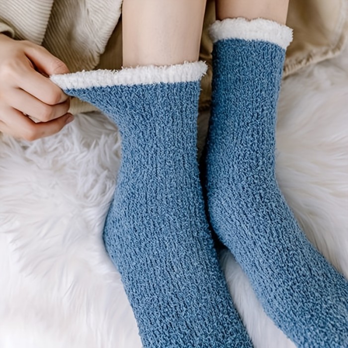 6 Pairs Colorblock Fuzzy Socks, Comfy & Warm Mid Tube Socks, Women's Stockings & Hosiery