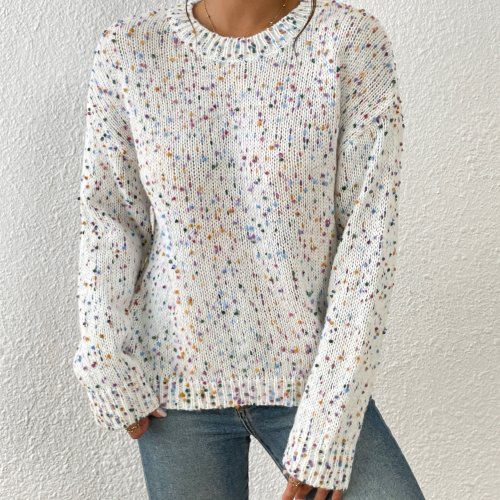 Women's Sweater Casual Colorful Crew Neck Long Sleeve Loose Fall Winter Sweater