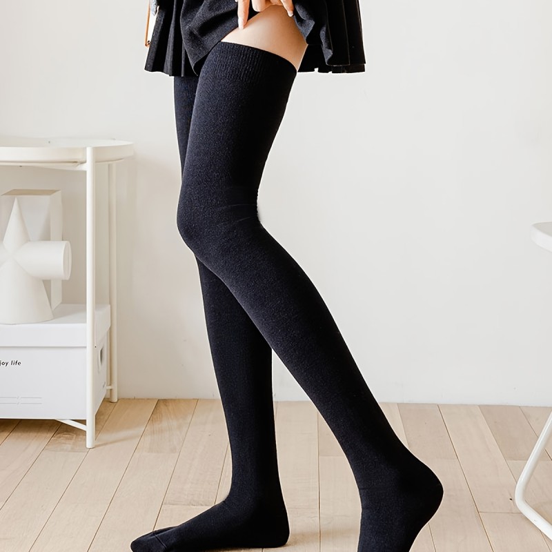 Solid Over Knee High Socks, Comfy Extra Long Thigh High Socks, Women's Stockings & Hosiery