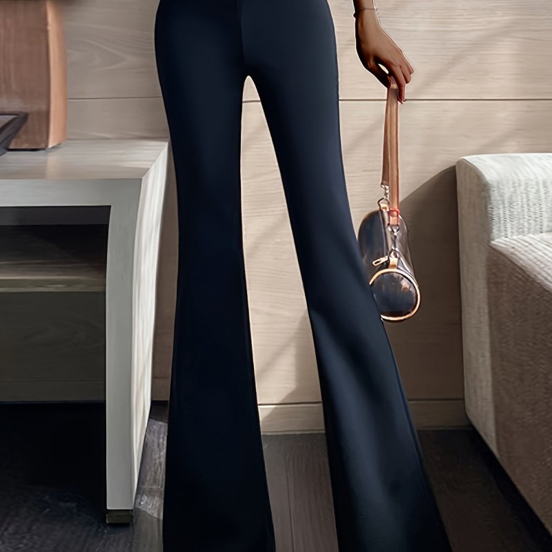 Solid Slim Flare Leg Pants, Elegant High Waist Zip Back Pants, Women's Clothing