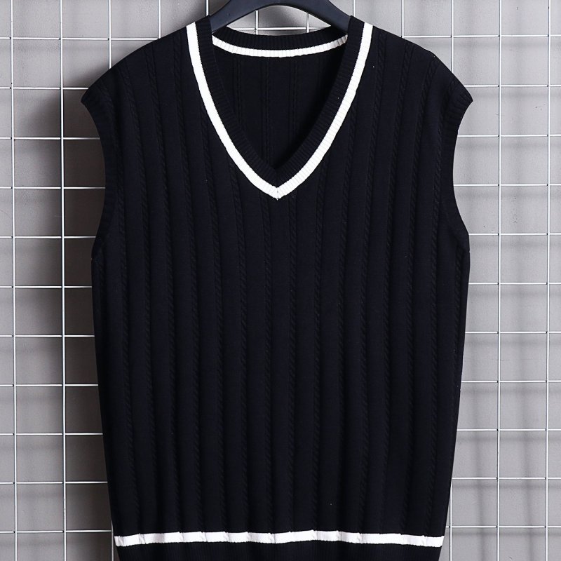 Loose Fit High Stretch Knitted Sweater Vest, Men's Casual Vintage Style V Neck Pullover Cardigan Vest For Fall Winter