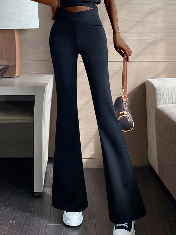 Solid Slim Flare Leg Pants, Elegant High Waist Zip Back Pants, Women's Clothing