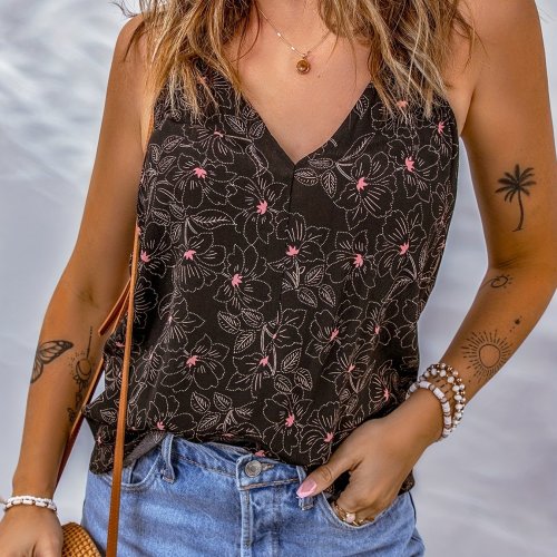 Floral Print V Neck Tank Top, Casual Sleeveless Summer Tank Top, Women's Clothing