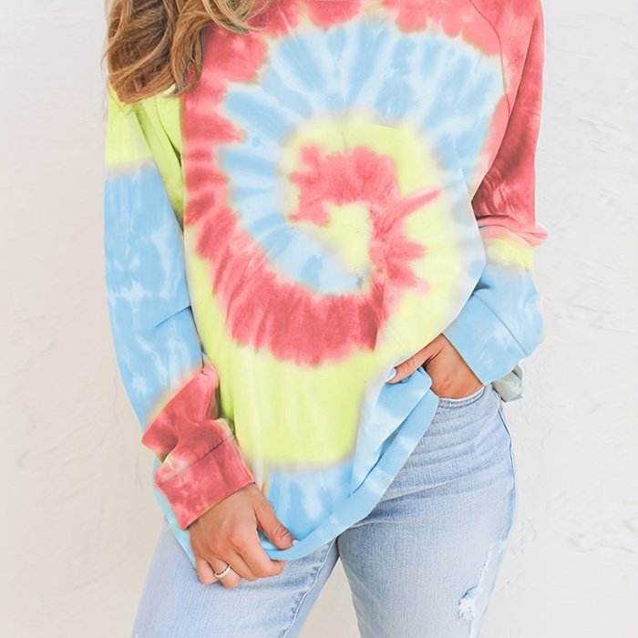 Women's Loose Tie Dye Top, Long Sleeve Crew Neck T-Shirts, Casual Every Day Tops, Women's Clothing