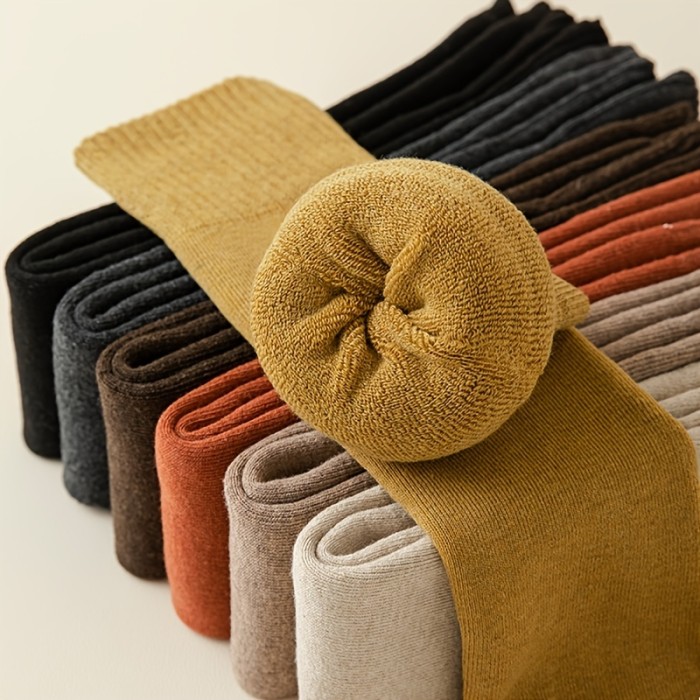 Thick & Warm Knit Leg Warmers, Simple Comfy Terry Socks, Women's Stockings & Hosiery
