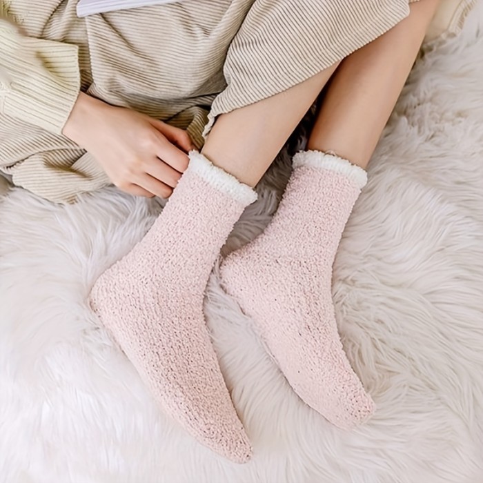 6 Pairs Colorblock Fuzzy Socks, Comfy & Warm Mid Tube Socks, Women's Stockings & Hosiery