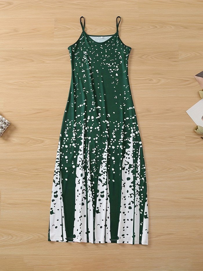 Color Block Spaghetti Dress, Casual V Neck Sleeveless Slim Waist Maxi Dress, Women's Clothing