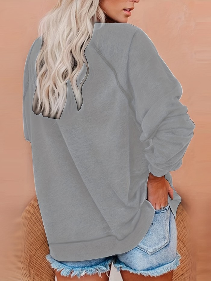 Mushroom Print Sweatshirt, Long Sleeve Crew Neck Pullover Sweatshirt, Casual Tops For Fall & Winter, Women's Clothing