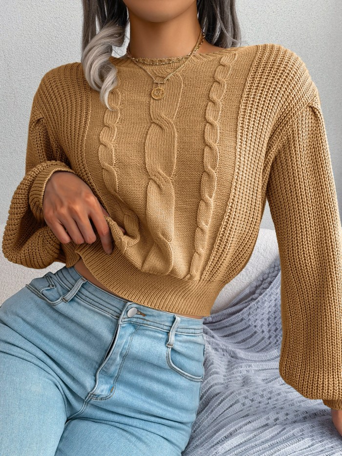 Women's Sweater Round Neck Texture Lantern Sleeve Sweater