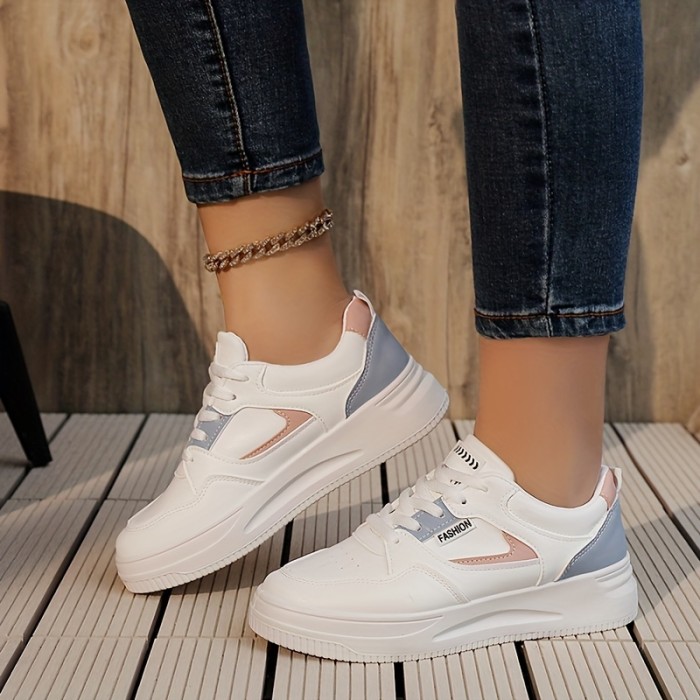 Women's Casual & Fashion Sneakers, Letter Patch Color Block Skate Shoes, Low Top Lace Up Shoes