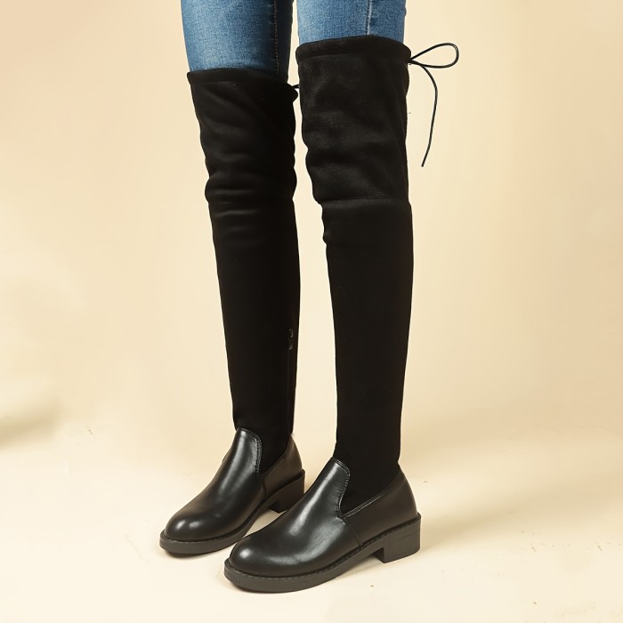 Women's Over The Knee Boots, Round Toe Stitching Chunky Low Heeled Long Boots, Comfort Winter Thigh High Boots