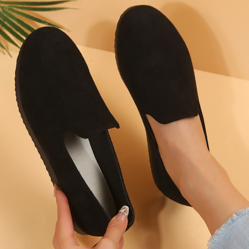 Women's Black Flat Loafers, Casual Round Toe Comfortable Slip On Shoes, Lightweight Walking Shoes