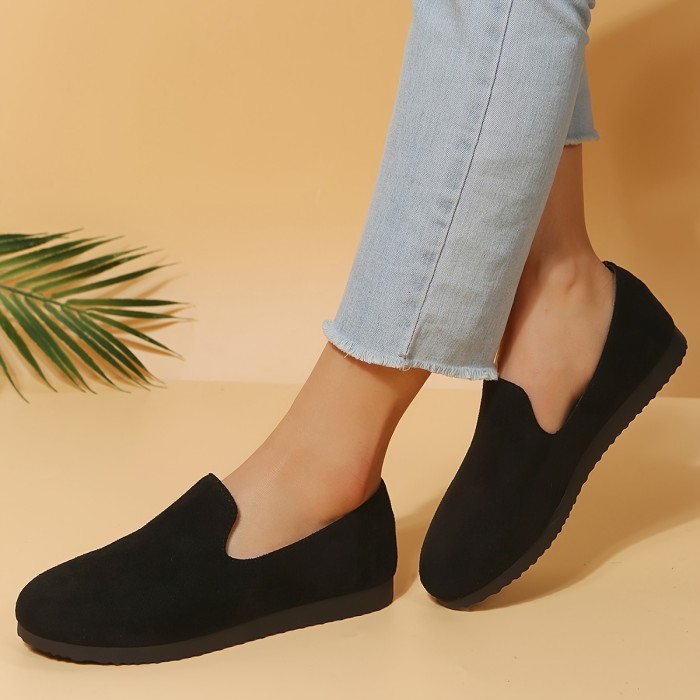 Women's Black Flat Loafers, Casual Round Toe Comfortable Slip On Shoes, Lightweight Walking Shoes