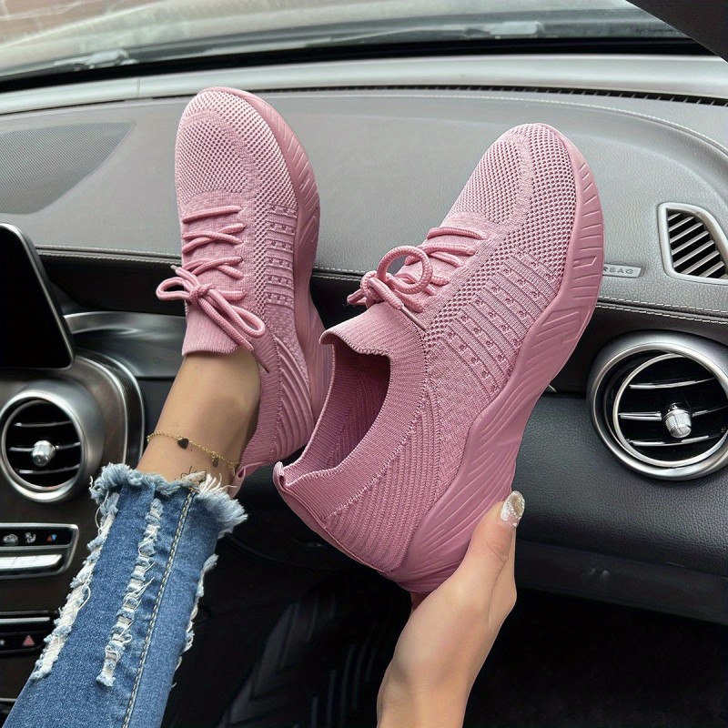 Women's Lightweight Mesh Sneakers, Low Top Lace Up Solid Color Casual Shoes, Women's Breathable Shoes