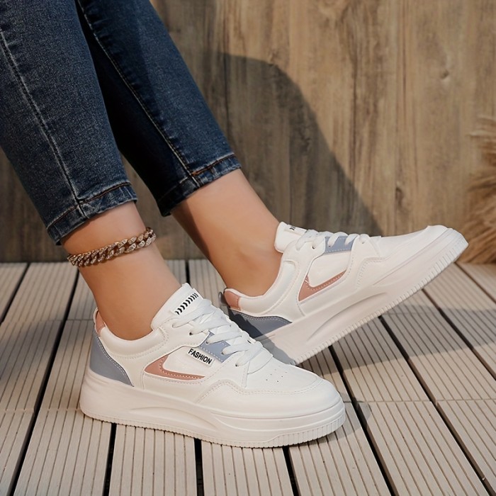 Women's Casual & Fashion Sneakers, Letter Patch Color Block Skate Shoes, Low Top Lace Up Shoes
