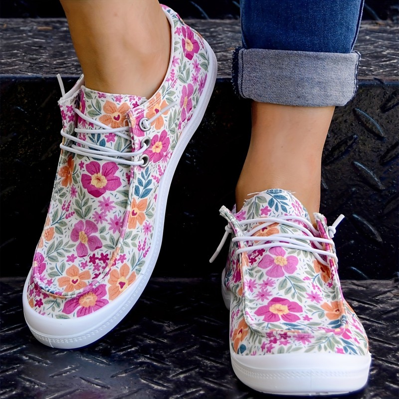 Women's Floral Pattern Comfy Loafers, Slip On Soft Sole Lightweight Comfy Shoes, Low-top Flat Canvas Shoes