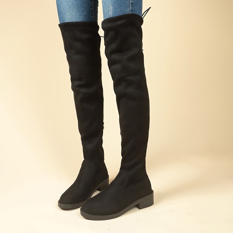 Women's Over The Knee Boots, Round Toe Stitching Chunky Low Heeled Long Boots, Comfort Winter Thigh High Boots