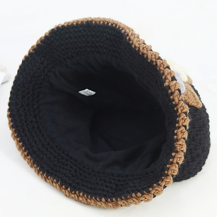 Elegant Flower Crochet Bucket Hat Flower Knitted Basin Hats Lightweight Warm Fisherman Cap For Women Autumn & Winter