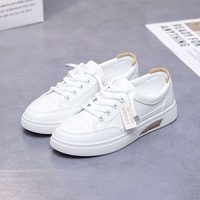 Lightweight Sneakers White Shoes, Casual Sneakers, Lace-up Skate Shoes, Women's Footwear