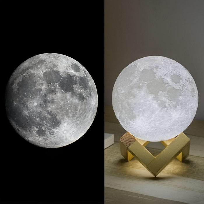 1pc 3D Moon Lamp Night Light Moon Light, 16 Colors With Wooden Stand & Remote\u002FTouch Control And USB Rechargeable