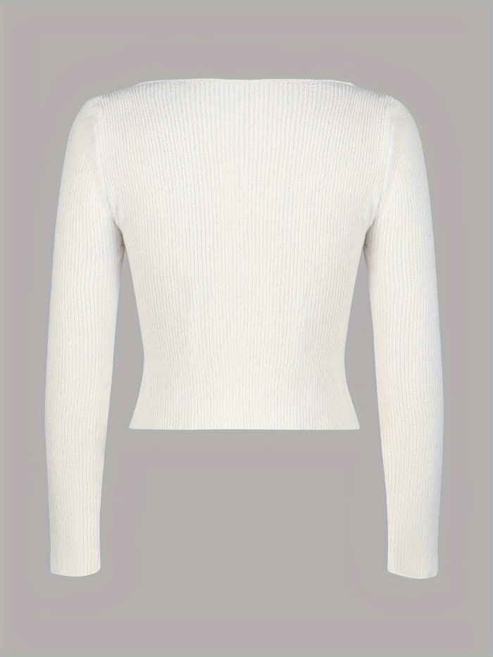 Solid Twist Front Knitted Top, Elegant Long Sleeve Slim Fashion Sweater, Women's Clothing