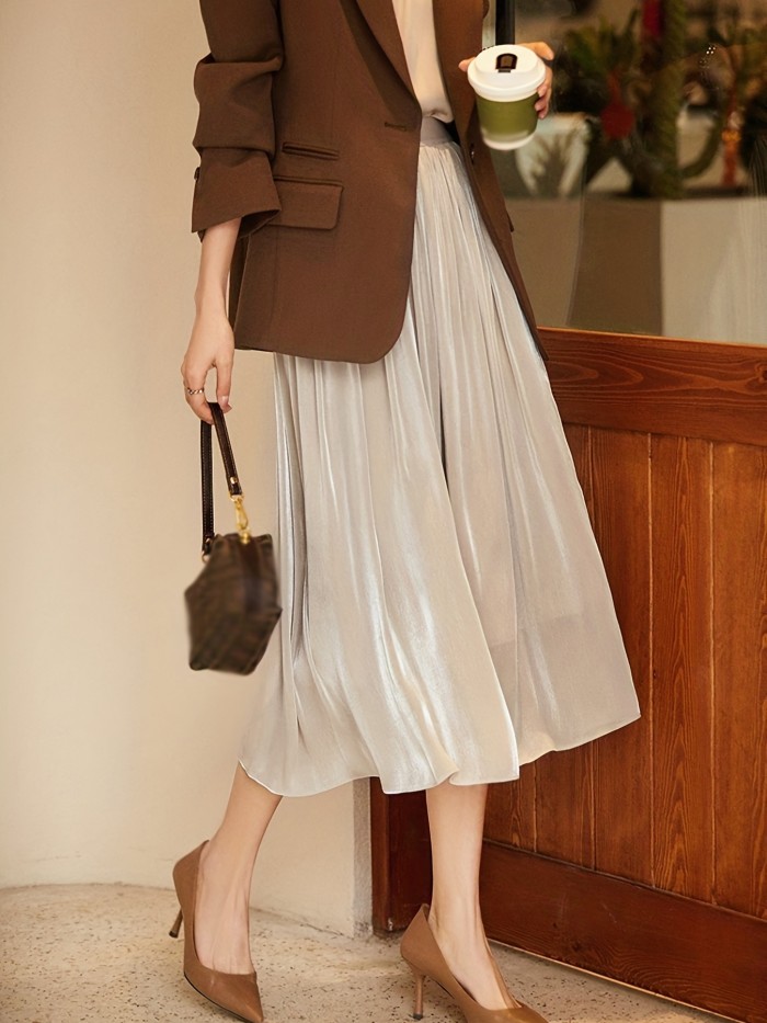 High Waist Pleated Skirts, Elegant Solid Comfy Summer Skirts, Women's Clothing