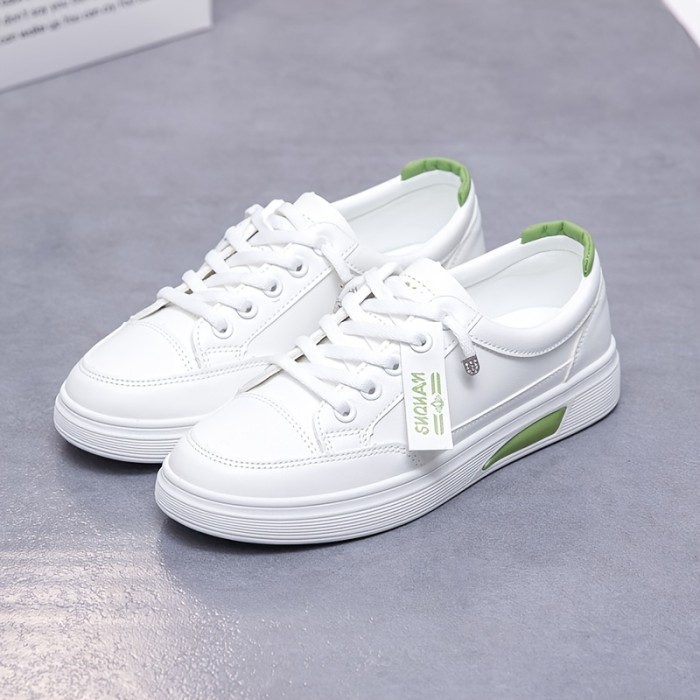 Lightweight Sneakers White Shoes, Casual Sneakers, Lace-up Skate Shoes, Women's Footwear