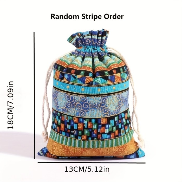 1pc Egyptian Pattern Linen Drawstring Bag, Gift Packaging Bag, Jewelry Gift Candy Storage Bag, Multi-color Multi-size To Choose, For Chrismas