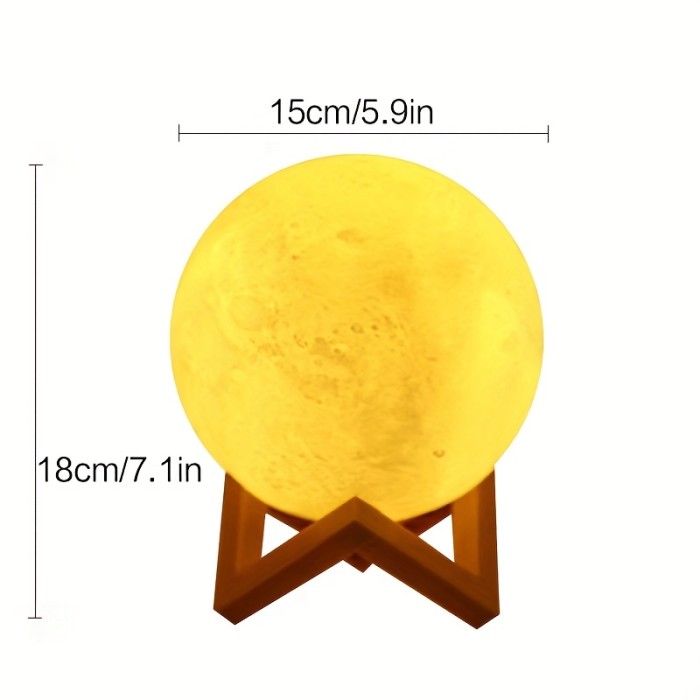 1pc 3D Moon Lamp Night Light Moon Light, 16 Colors With Wooden Stand & Remote\u002FTouch Control And USB Rechargeable
