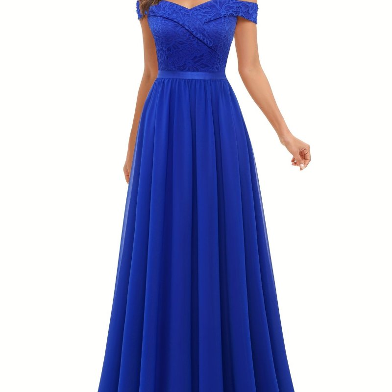 Off Shoulder Bridesmaid Dress, Elegant Solid Color Dress For Wedding Party, Women's Clothing