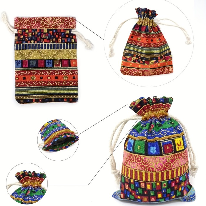 1pc Egyptian Pattern Linen Drawstring Bag, Gift Packaging Bag, Jewelry Gift Candy Storage Bag, Multi-color Multi-size To Choose, For Chrismas