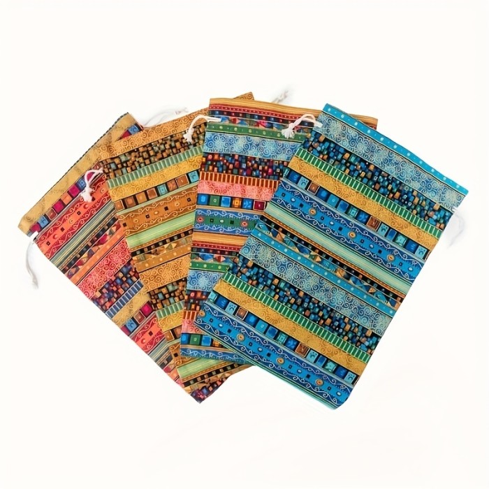 1pc Egyptian Pattern Linen Drawstring Bag, Gift Packaging Bag, Jewelry Gift Candy Storage Bag, Multi-color Multi-size To Choose, For Chrismas
