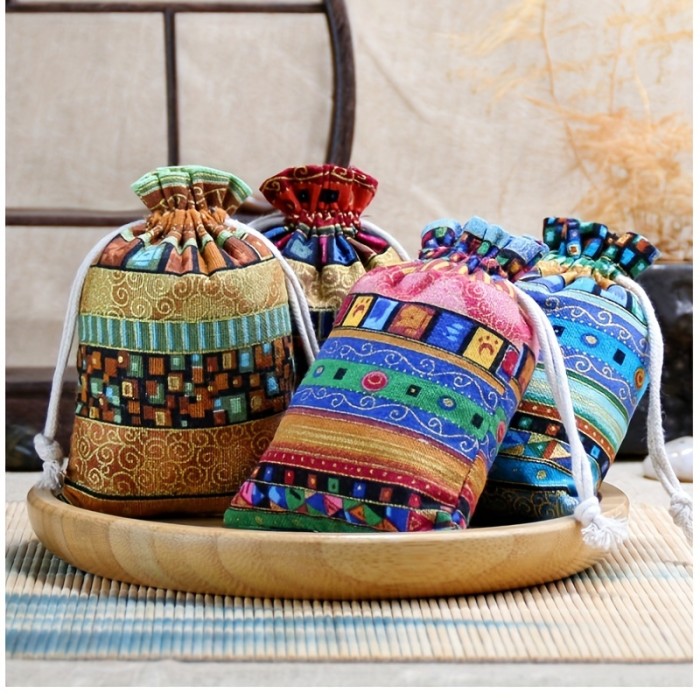 1pc Egyptian Pattern Linen Drawstring Bag, Gift Packaging Bag, Jewelry Gift Candy Storage Bag, Multi-color Multi-size To Choose, For Chrismas