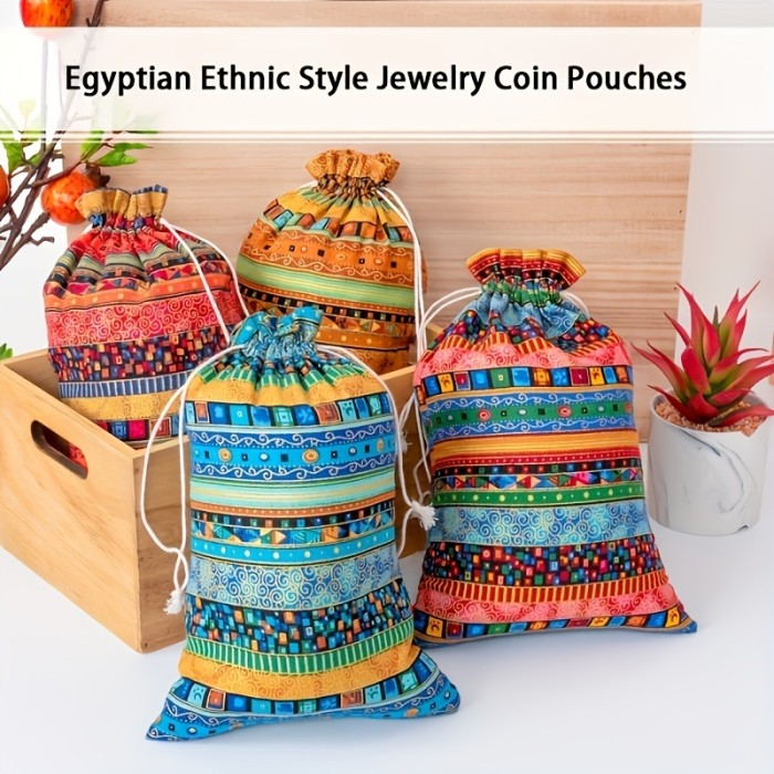 1pc Egyptian Pattern Linen Drawstring Bag, Gift Packaging Bag, Jewelry Gift Candy Storage Bag, Multi-color Multi-size To Choose, For Chrismas