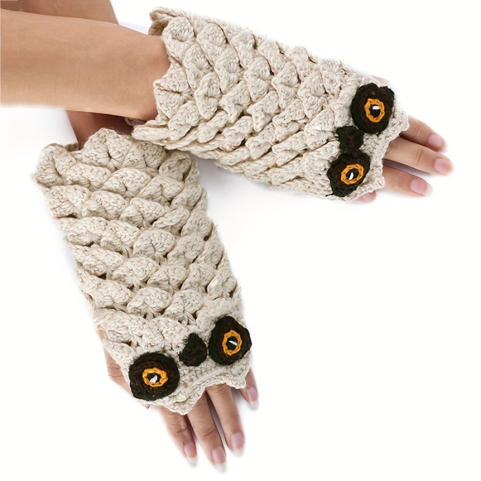 Cute Cartoon Owl Gloves Short Jacquard Half Finger Knit Gloves Ladies Autumn Winter Warm Thickened Coldproof Gloves