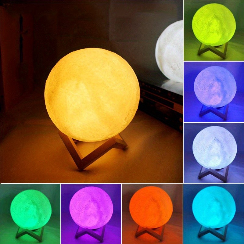 1pc 3D Moon Lamp Night Light Moon Light, 16 Colors With Wooden Stand & Remote\u002FTouch Control And USB Rechargeable, Birthday Gifts For Women Girls Boys Mom Girlfriend