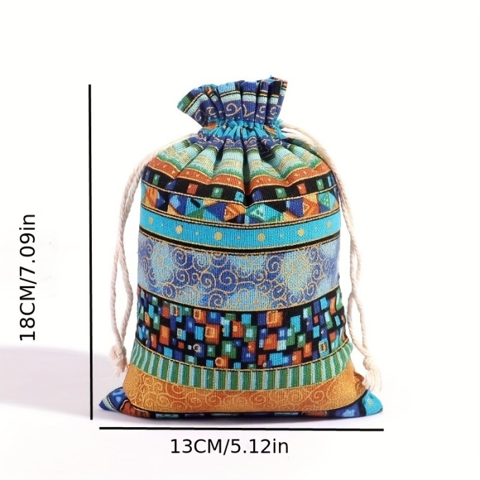 1pc Egyptian Pattern Linen Drawstring Bag, Gift Packaging Bag, Jewelry Gift Candy Storage Bag, Multi-color Multi-size To Choose, For Chrismas