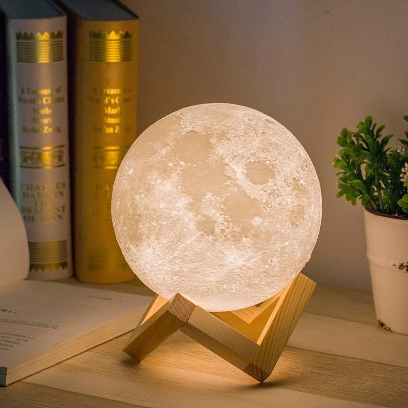 1pc 3D Moon Lamp Night Light Moon Light, 16 Colors With Wooden Stand & Remote\u002FTouch Control And USB Rechargeable