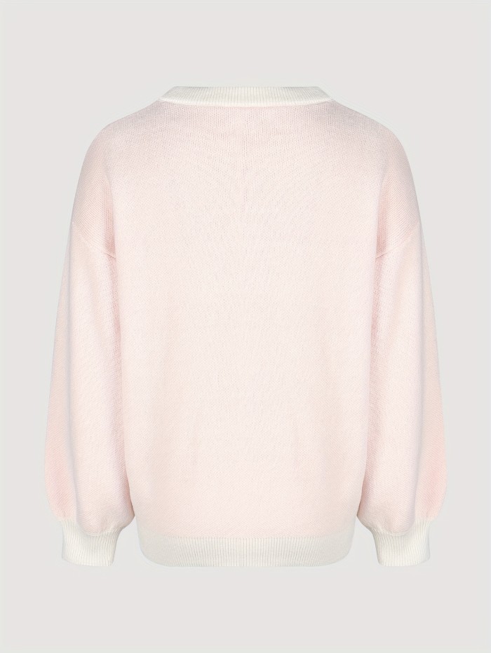 Heart Print Pullover Sweatshirt, Elegant Long Sleeve Crew Neck Sweatshirt For Fall & Winter, Women's Clothing