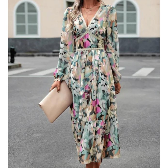 Floral Print Midi Dress - Green