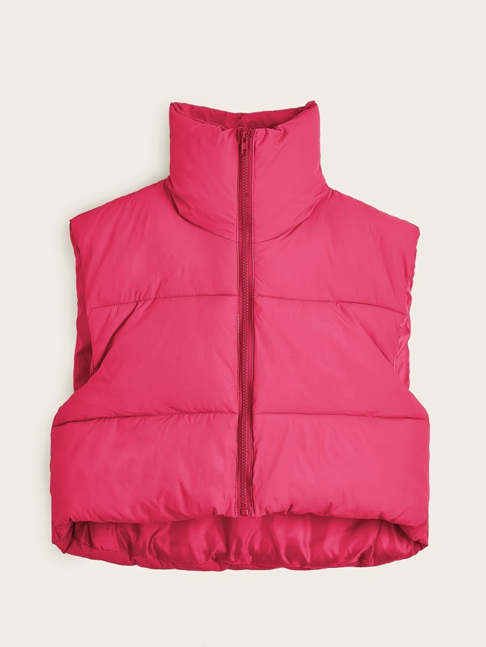 Lightweight Zip Up Vest Coat, Solid Sleeveless Thermal Vest Coat For Fall & Winter, Women's Clothing