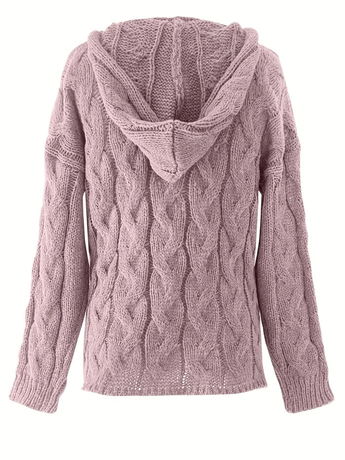 Solid Oversize Knit Pullover Hooded Sweaters, Casual V Neck Sweater For Fall & Winter, Women's Clothing