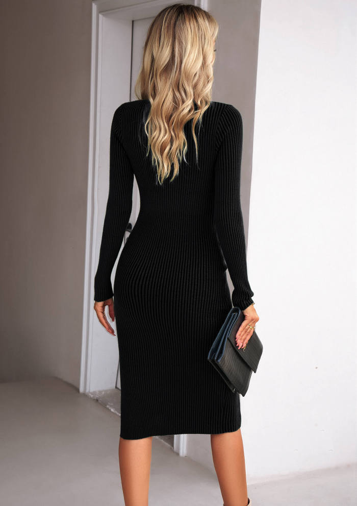 Ribbed Midi Sweater Dress - Black
