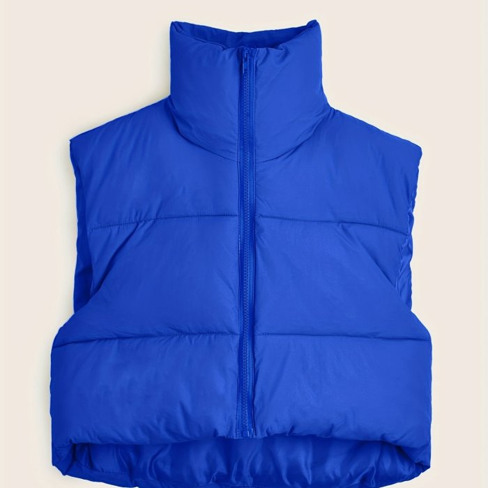 Lightweight Zip Up Vest Coat, Solid Sleeveless Thermal Vest Coat For Fall & Winter, Women's Clothing