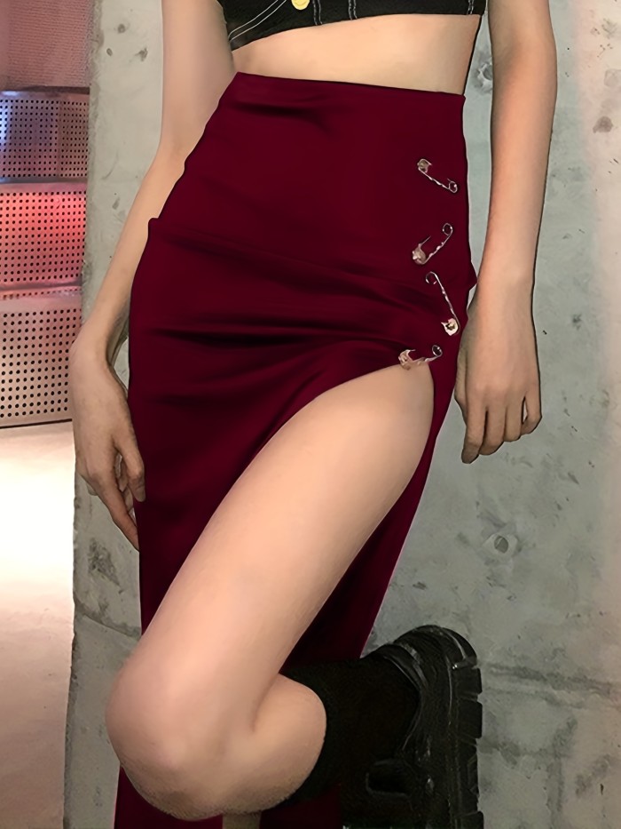 Sexy Slit Irregular Skirts, Casual High Waist Loose Fashion Slim Mid Skirts, Women's Clothing