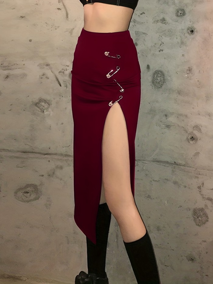 Sexy Slit Irregular Skirts, Casual High Waist Loose Fashion Slim Mid Skirts, Women's Clothing