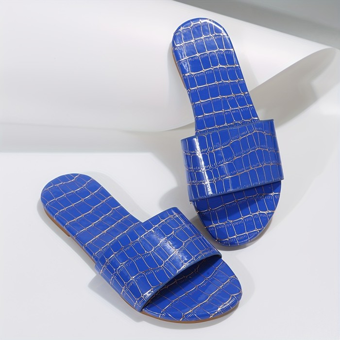 Women's Flat Slide Sandals, Fashionable Stone Printed Open Toe Non Slip Shoes, Outdoor Slides Shoes