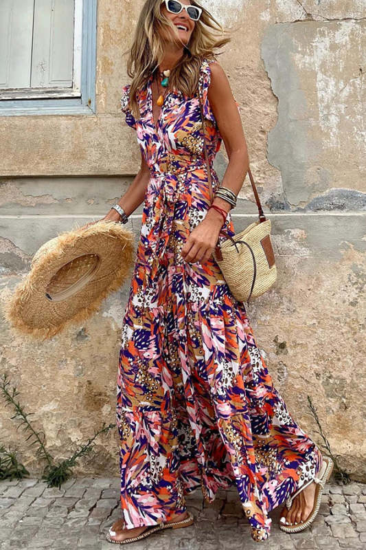Pursue Your Passion Floral Ruffle Sleeve Maxi Dress