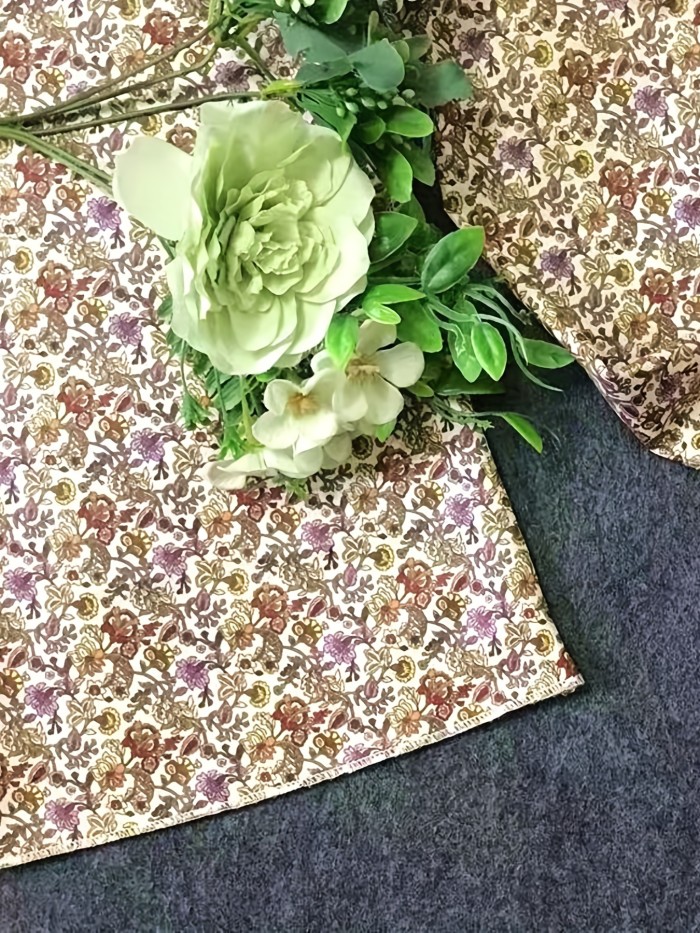 Floral Print Flared Sleeve Dress, Boho V Neck Midi Dress, Women's Clothing